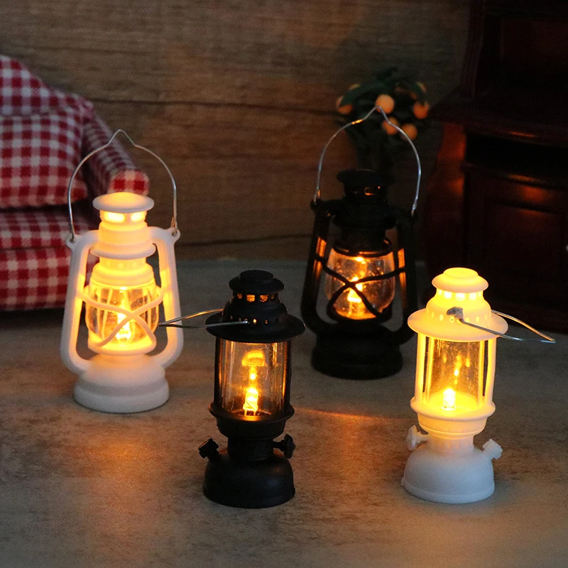 Doll House with Kerosene Lamp Nightlight Device Online Celebrity Mini Retro Oil Lamp Decor Miniature Food and Play Scene Model