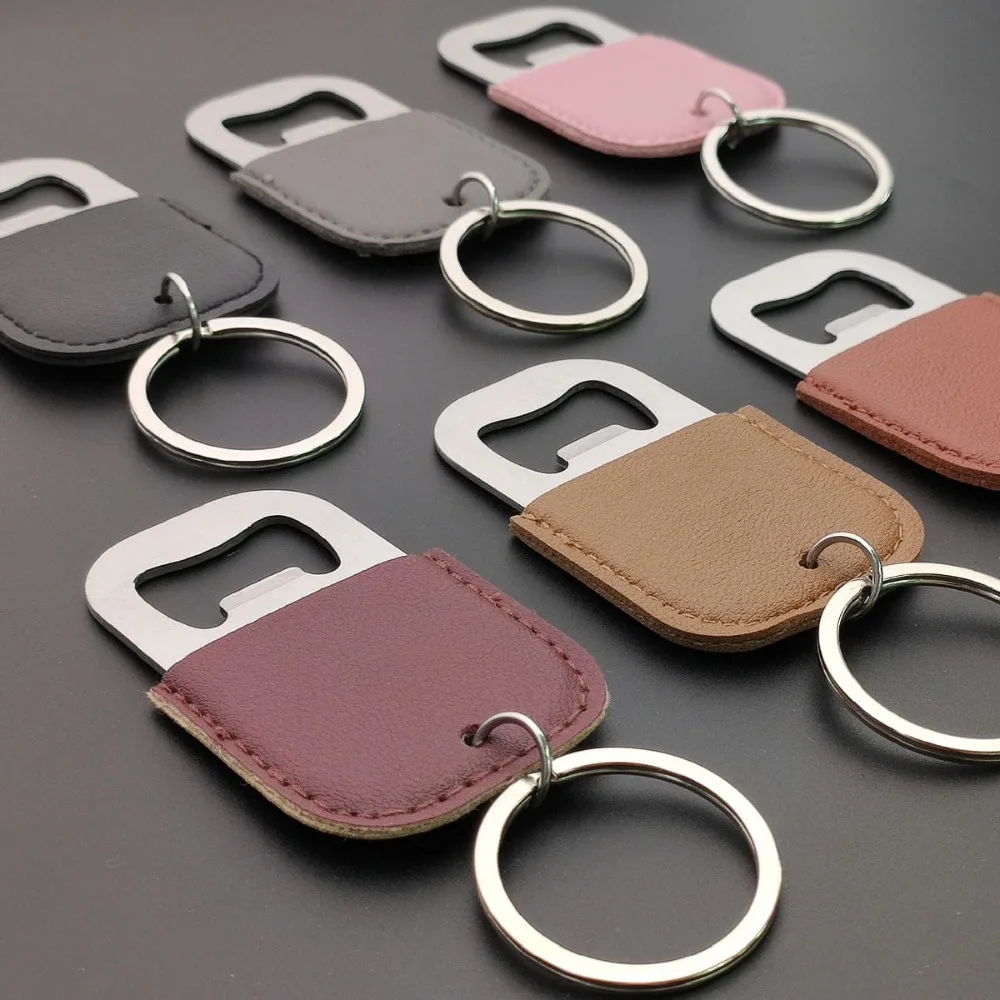 Custom Bottle Opener Keychain Multifunctional Beer Leather Keyring Stainless Steel Key Chain Accessories Car MOTO Waist Hanging