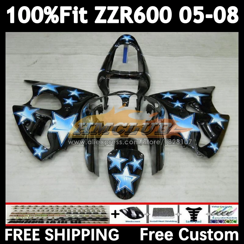 Injection Body For KAWASAKI NINJA 600CC ZZR600 154No.30 blue stars ZZR-600 ZZR 600 05 06 07 08 2005 2006 2007 2008 OEM Fairing