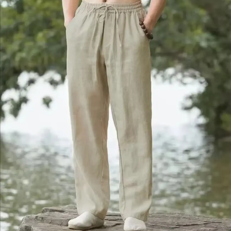 

Мужские хлопковые льняные брюки 2026 года, осенние, новые, дышащие, однотонные, для фитнеса и уличной моды, размеры M-3XL-4XL