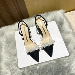 Summer New Casual Women's Sexy Sparkling Rhinestone Ball Stiletto Heels Party Pointed Toe Women's Fashion Sandals