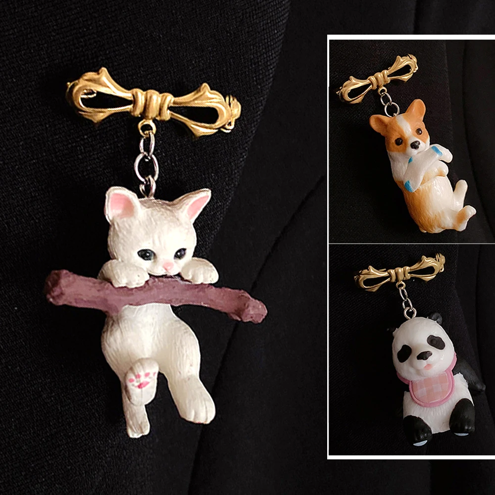 Cute 3d Cat Holding A Branch Brooch Creative Resin Animal Lapel Pins For Women Girl Clothes Bag Decoration Kids Christmas Gifts