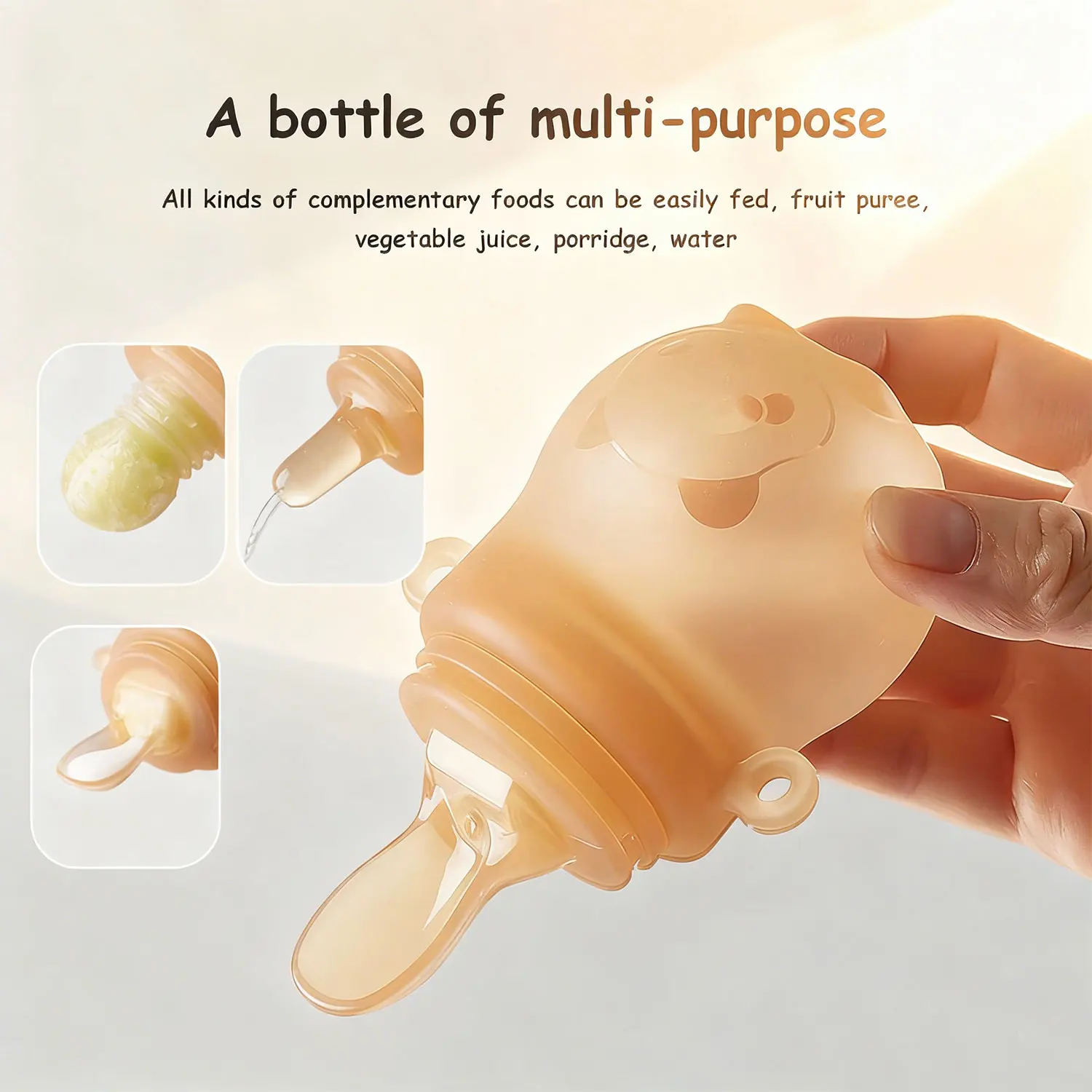

Silicone squeeze baby bottle three-in-one baby rice paste spoon complementary food spoon 90ml baby practical gift