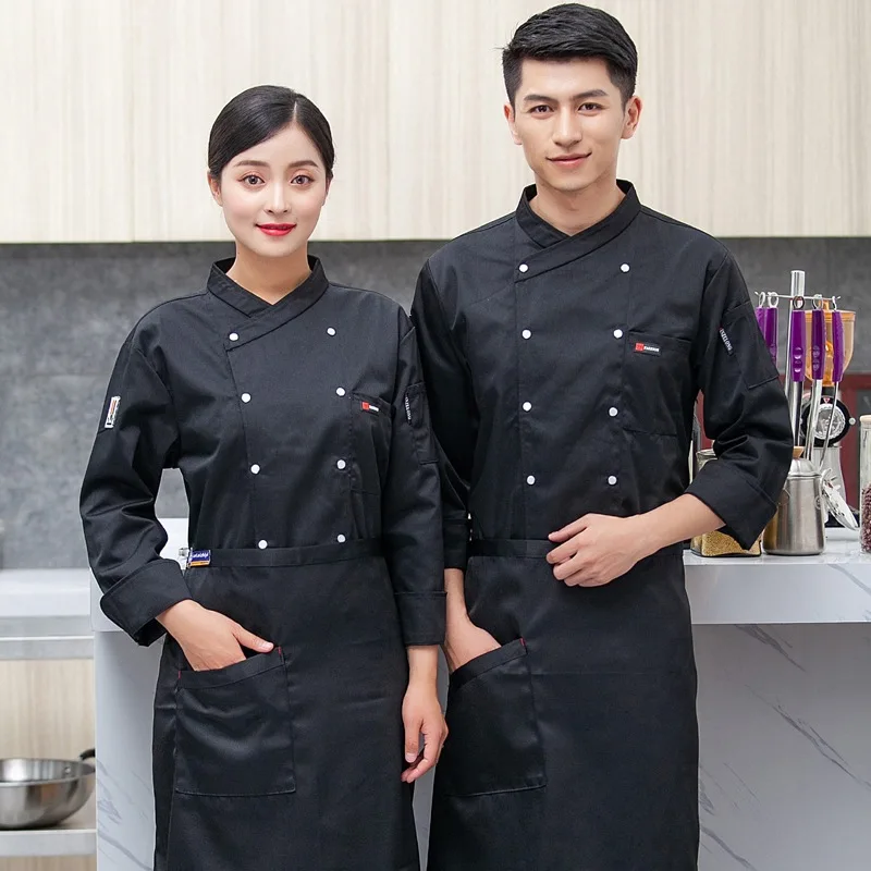 

C619 Chef's Overalls Men's Long Sleeve Chef Uniform Long Sleeve Sushi Coat Food Service Chef Jacket Clothing Kitchen Cook Wear