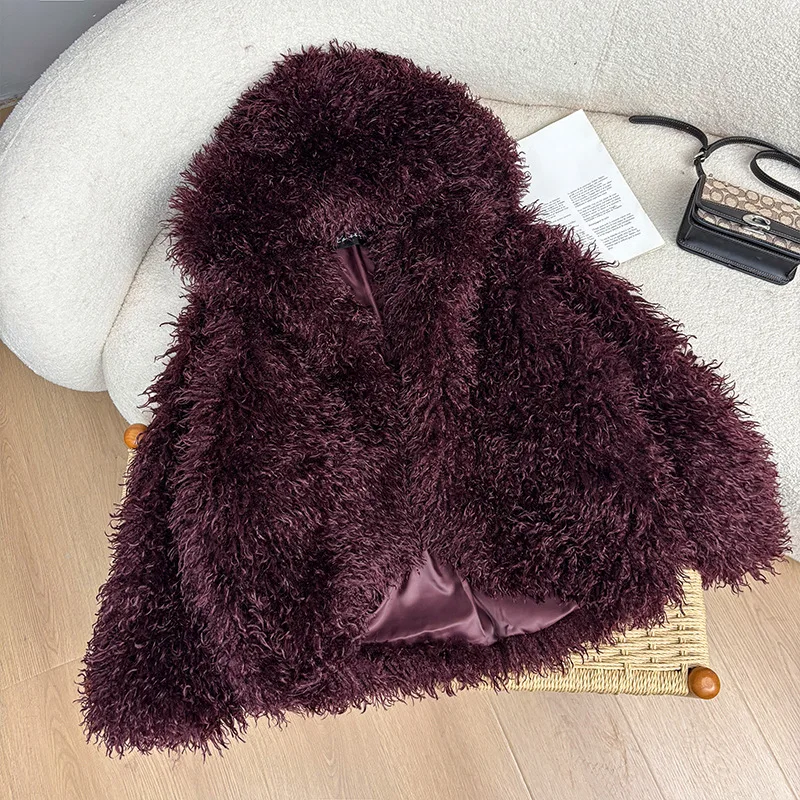 Autumn Winter New Fashion Loose Versatile Long Sleeve Faux Fur Coat for Women Hooded Solid Color Jacket Female Fur Jacket Coats