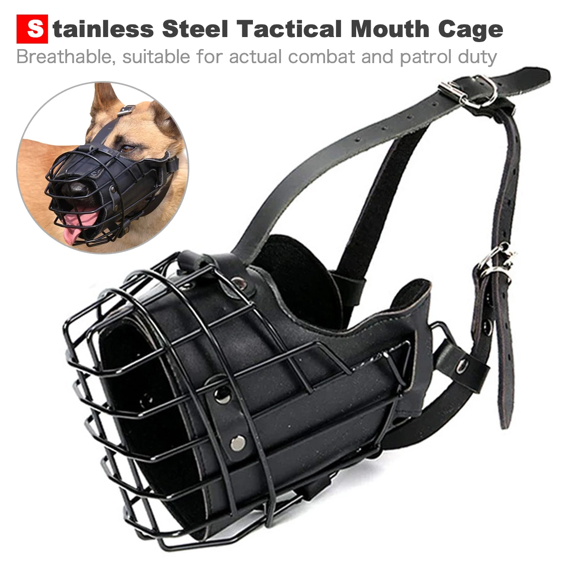 

Stainless Steel Training Dog Muzzle Pet Tactical Impact Cage Anti-barking Device Breathable for Mid & Big Dogs Training Supplies