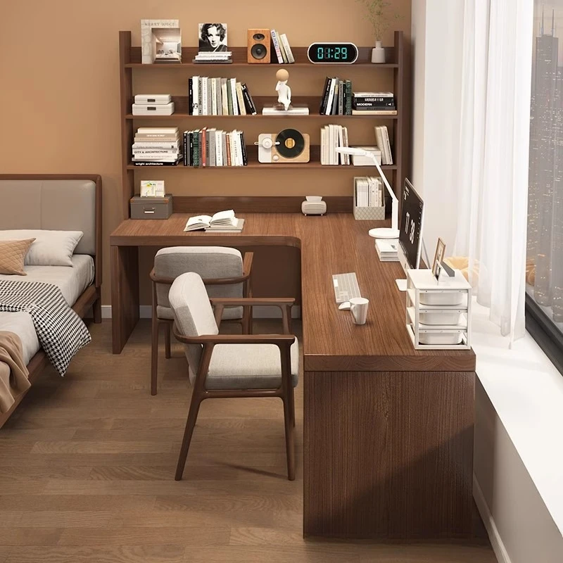جميع المكاتب الزاوية المصنوعة من الخشب الصلب، وغرفة النوم المكتبية، ومكتب الكمبيوتر المكتبي الزاوية، ومجموعة رف الكتب #5