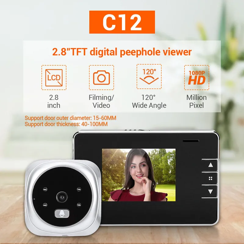 2.8 Inch Video Peephole Doorbell Camera Video-eye Auto Record Electronic Ring Night View LCD Digital Viewer Entry Home Security