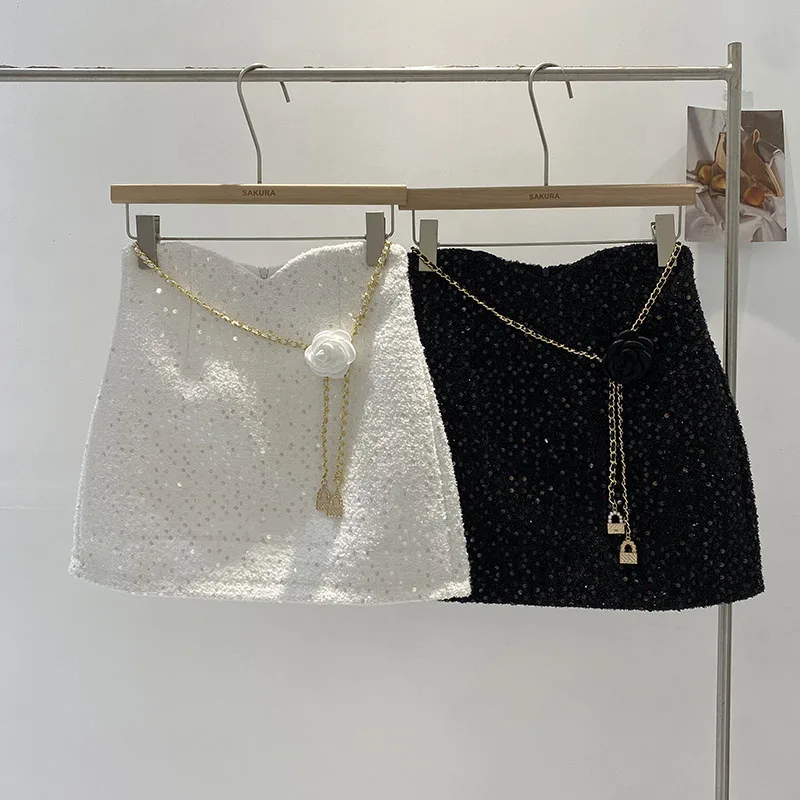 

White Woolen f Skirt High Waist Bodycon ort Women's Faion Korean Sle Autumn Winter New Arrival Commute Pure Color