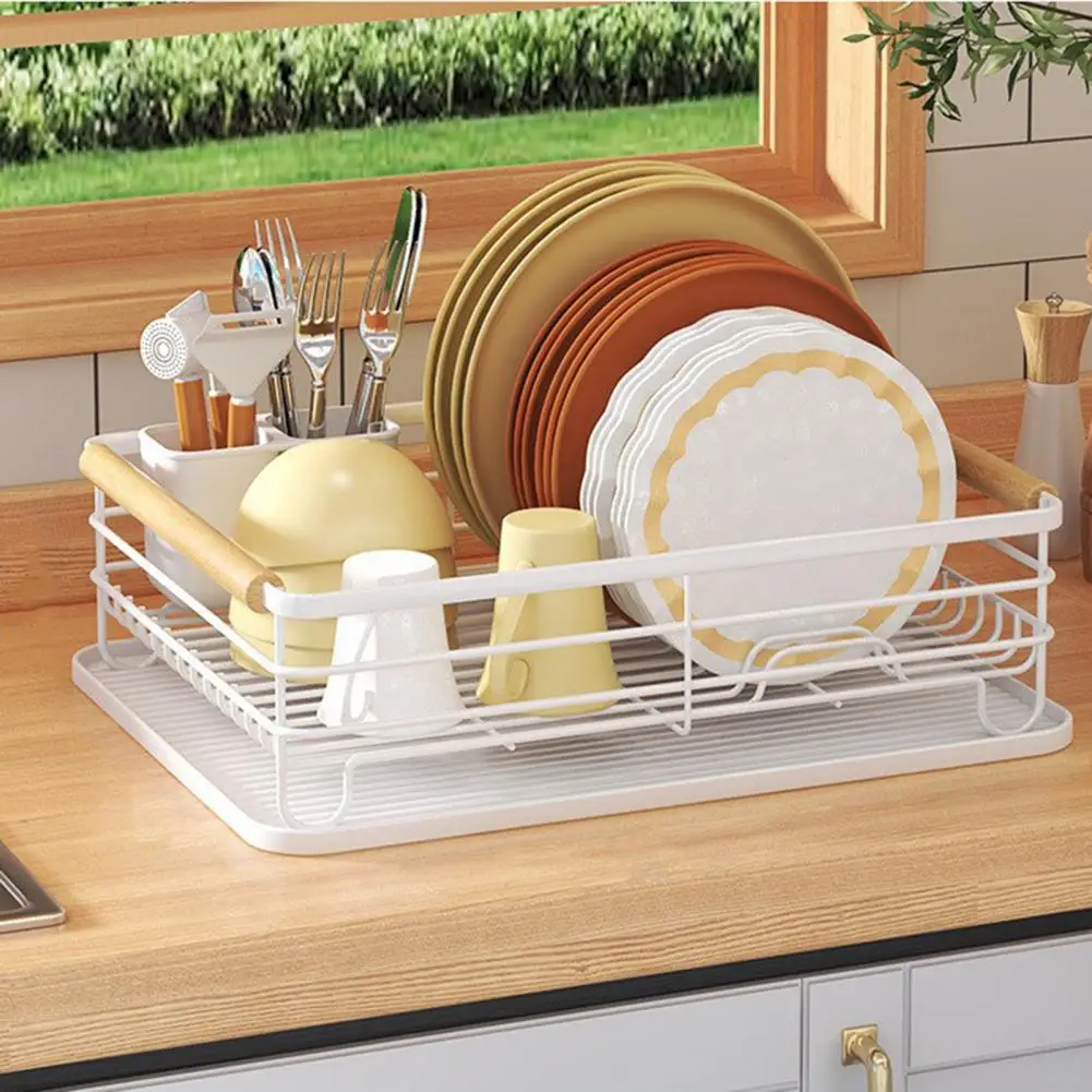 Storage Rack Iron Frame Storage Rack Pot Pan Storage Shelf with Drain Tray Strong Bearing Capacity Hollow Design for Organizing