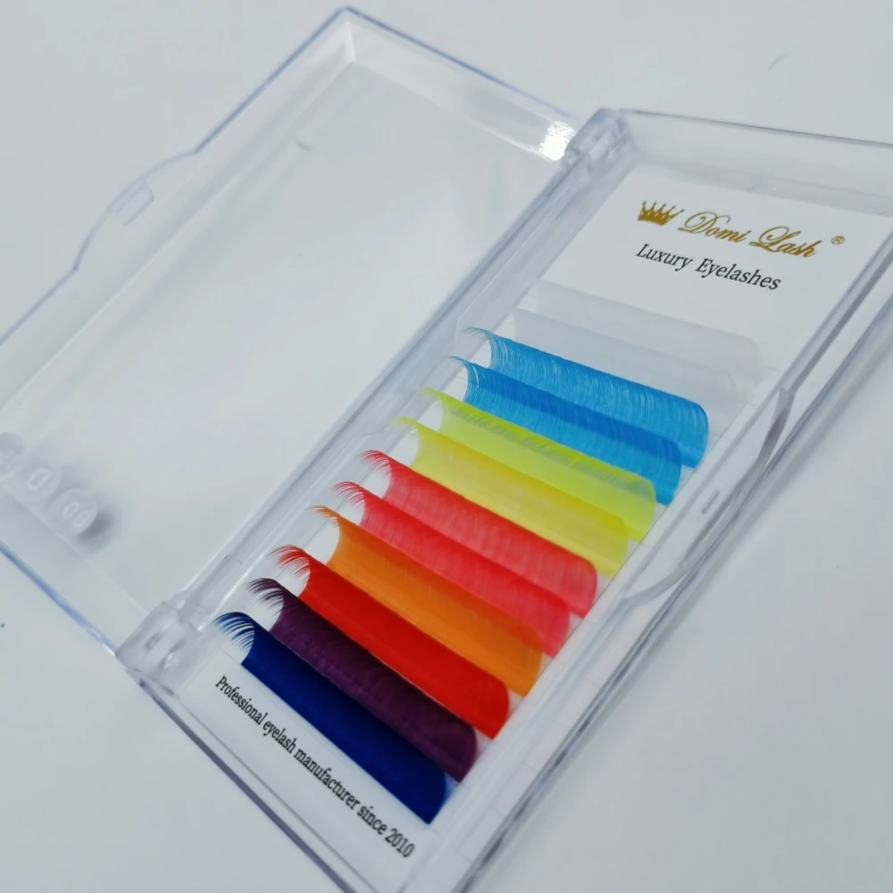 Domi Lash Mix Color Flase Eyelash Extensions Russian Volume Premade Fans DCurl Individual  Lashes Women Makeup Tools