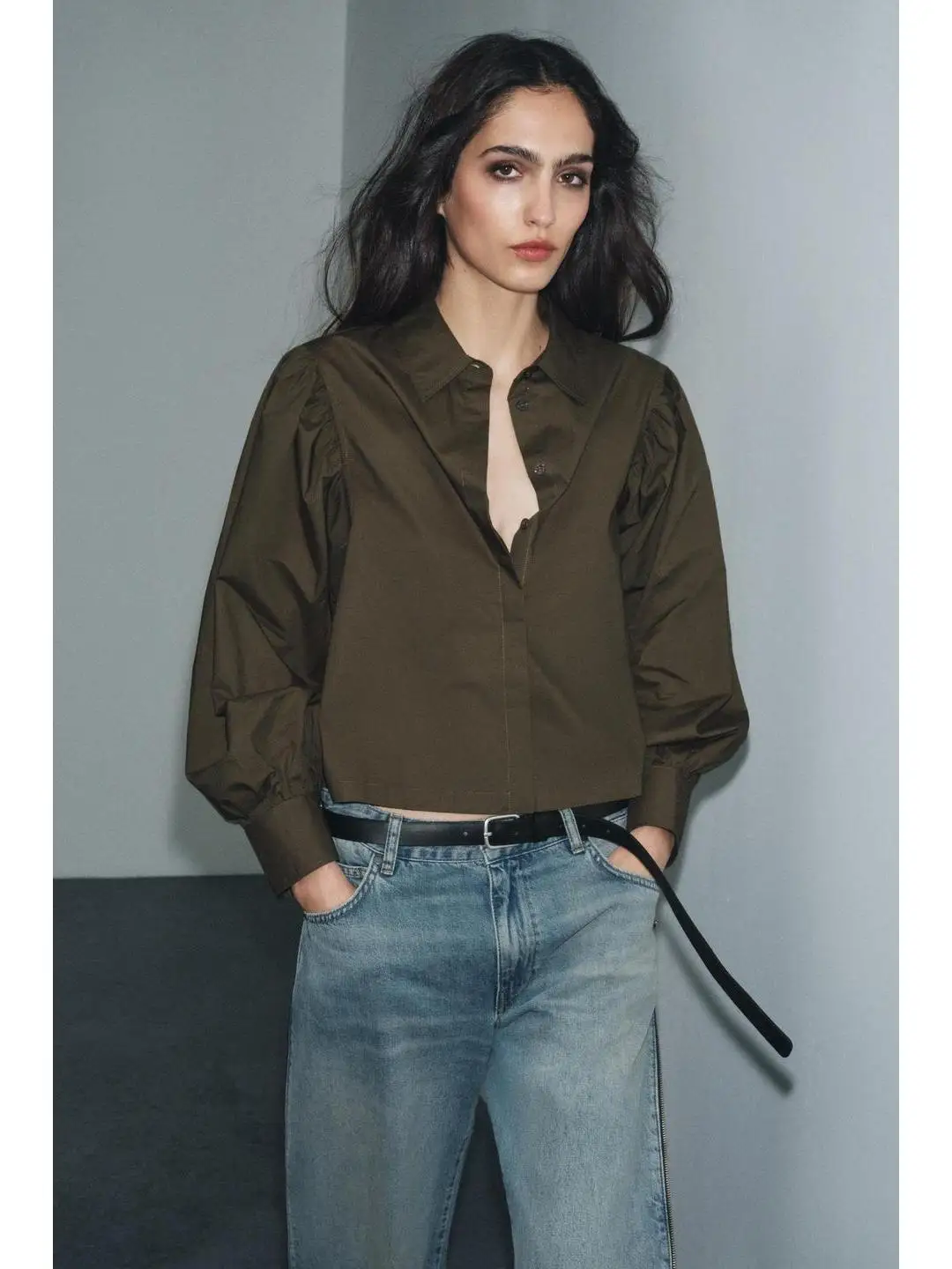 

French Sle Bubble Sve irt Cover up Closure Hidden Button Straight Cut Hem Silk irt for Girls ort Length Pure Color