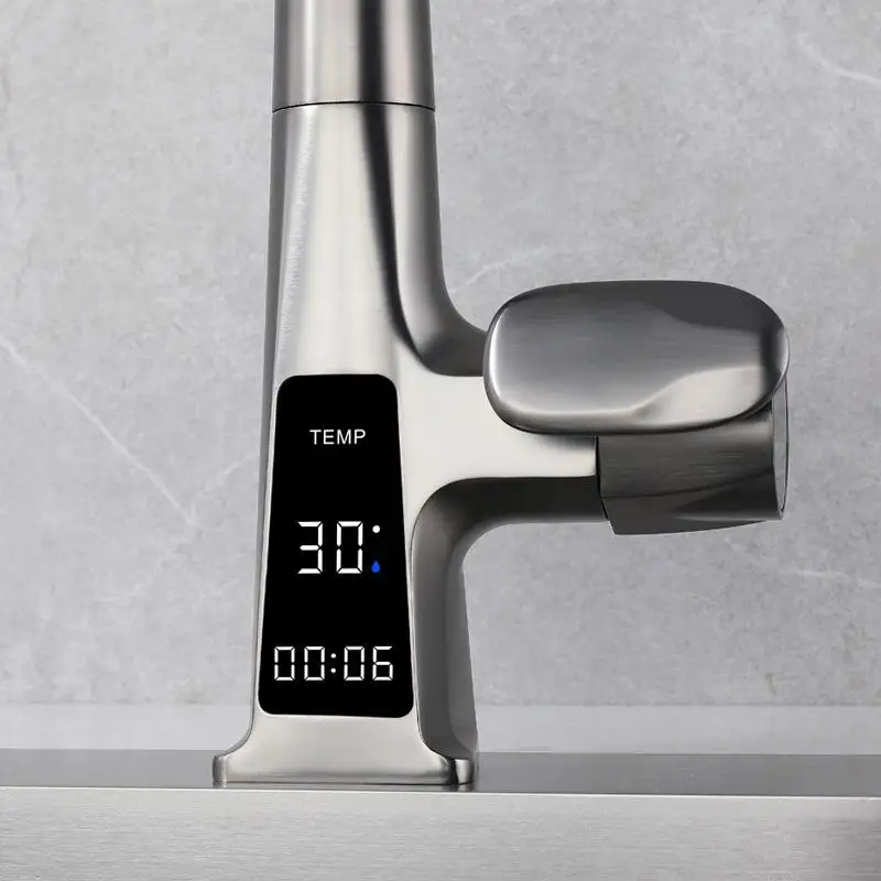 Multifunctionele uittrekbare waterval digitaal display keukenkranen draaibare aanrecht waterkraan keukenaccessoire met slang
