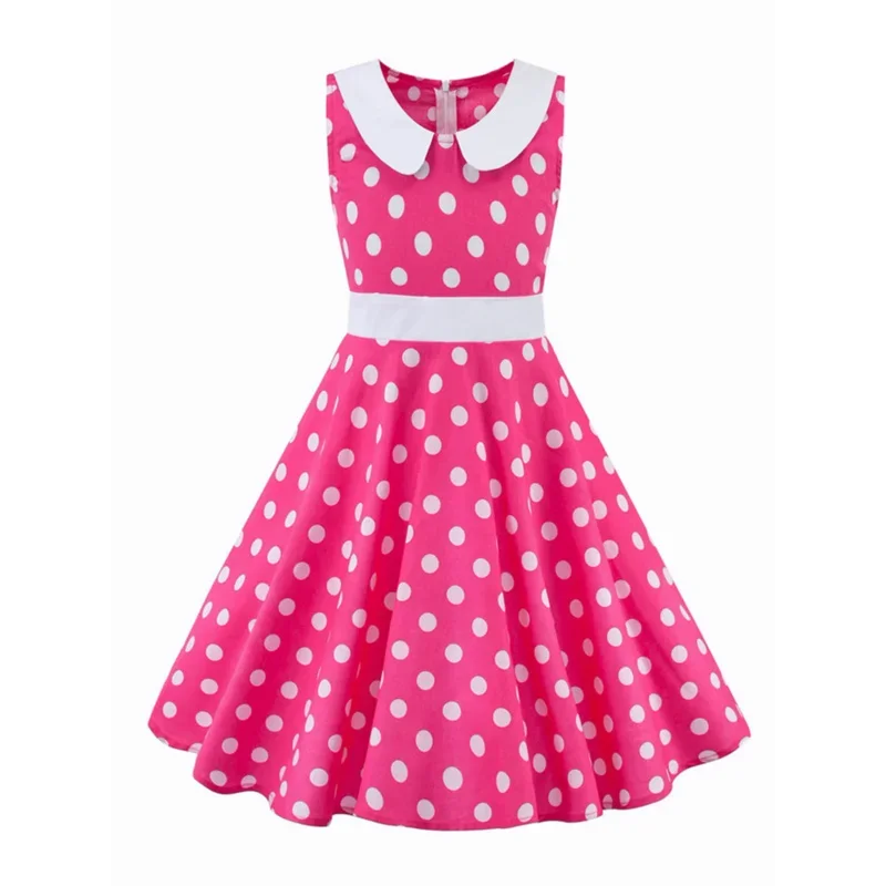 

2022 Casual 50s 60s Swing Vintage Dress for Children Kids Flare Cotton Retro Cherry Floral Print Polka Dot Dress for Girl
