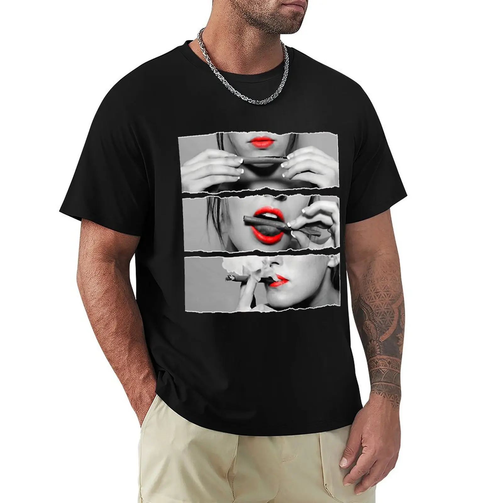 

Roll It Lick It Smoke It Red Lips Pretty Lady Smoking T-Shirt Summer Holiday Casual Tee