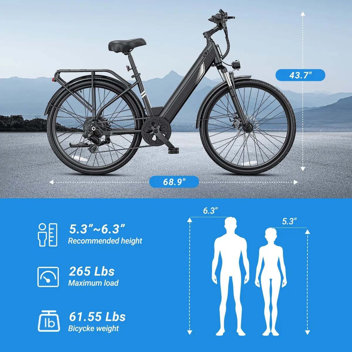 【1 Year Warranty】DYU C7 Electric Bicycle Peak 1000W Motor 480WH Lithium Battery Electric Bike 26 Inch city E bike，UL2849 view 7