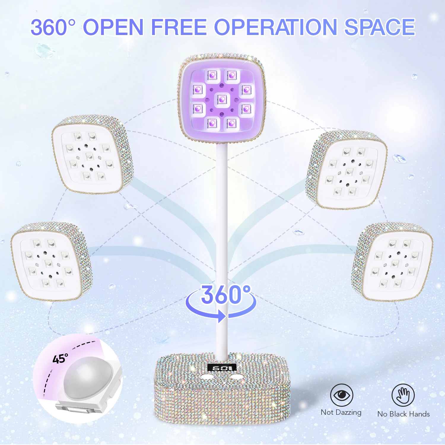 Kabellose Nagellampe, LED-UV-Nageltrockner, wiederaufladbar, mit automatischem Sensor, Touch-Steuerung, schnell trocknendes Nagellicht 360° °   Biegsame Tischlampe