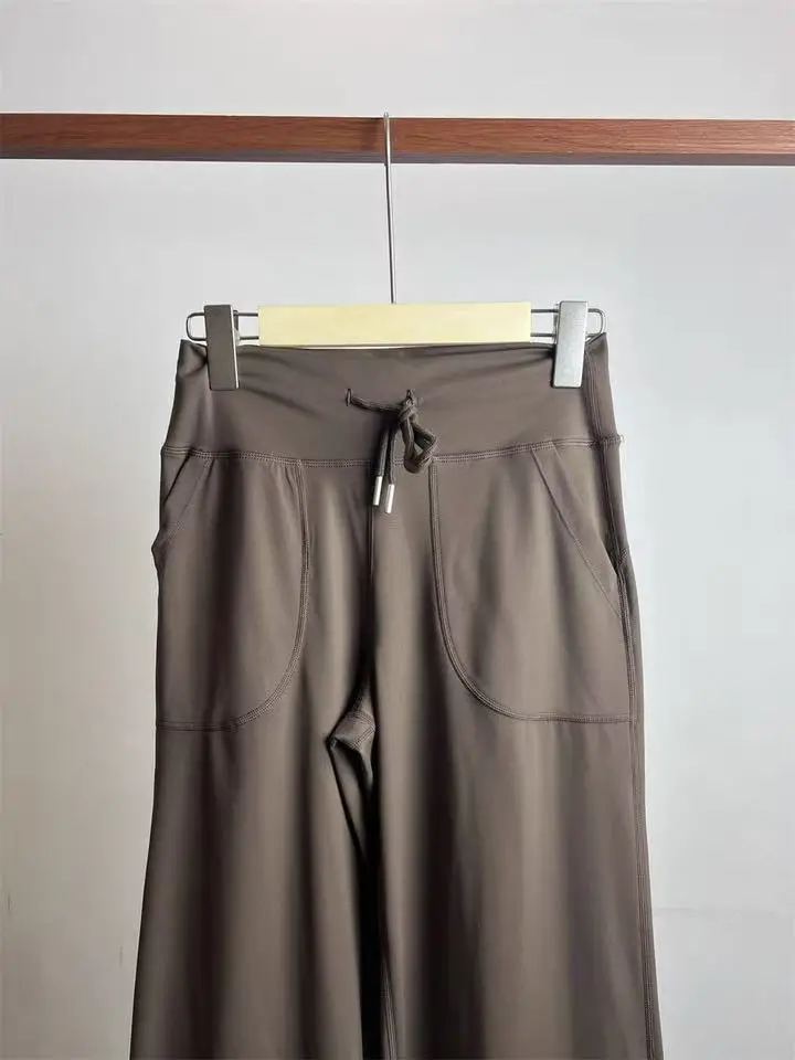 Damen-Sporthose mit lockerer Passform und Taschen, gerade geschnittene, hochtaillierte Fitnesshose, Yoga-Hose, Pilates-Hose – Detail 14
