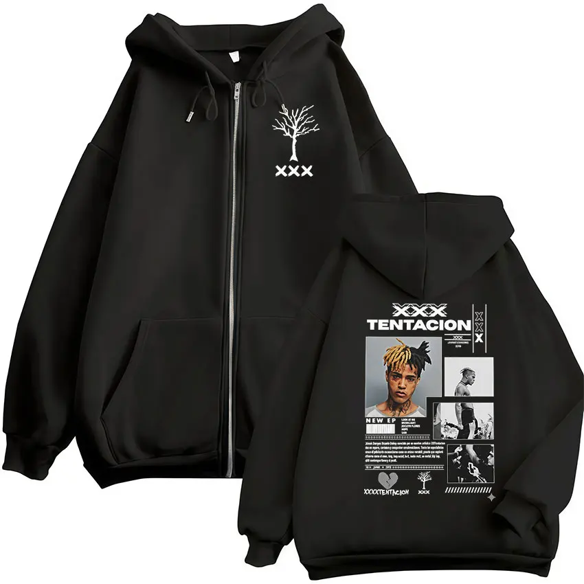 Moletom Masculino com Zíper XXXTentacion Album 2026, Estilo Gótico, Pulôver de Moletom de Lã, Casaco Hip Hop com Capuz, Streetwear