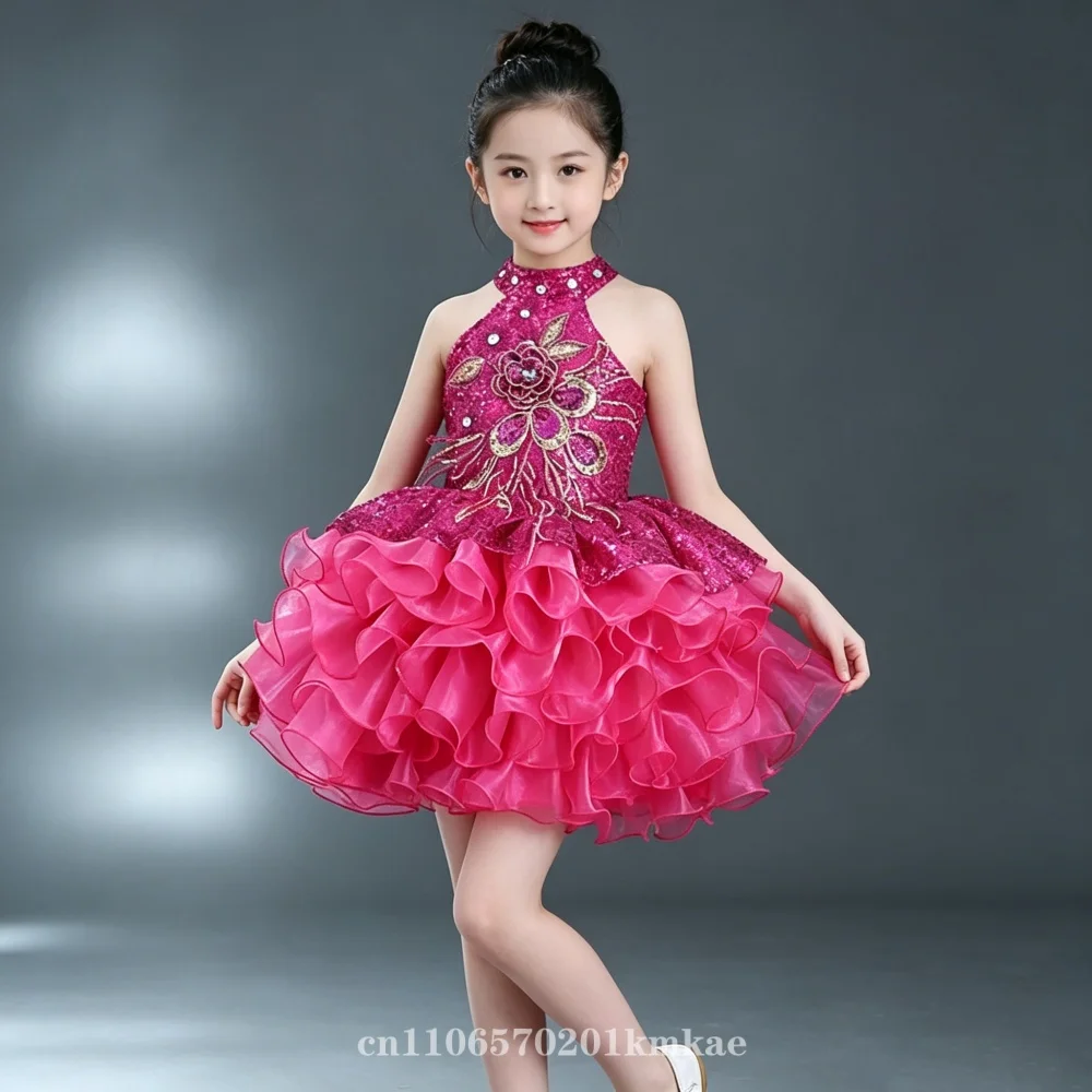 Beautiful Little Girls Ruffled Tiered Birthday Wedding Party Ball Gowns Flower Girl Formal Toddler Cupcake Pageant Dress