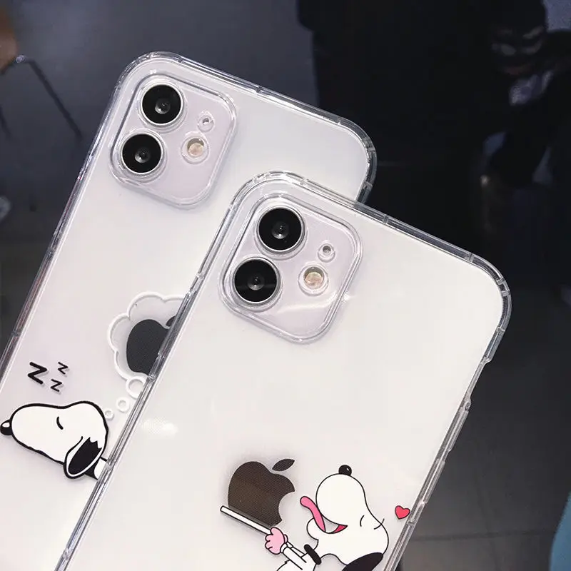 Snoopy Cute Cartoon Transparent Phone Case For iPhone 15 14 13 12 11 Pro Max Xr Xs Max 14 Plus 8 Plus Case Cute Soft Cover Y2k