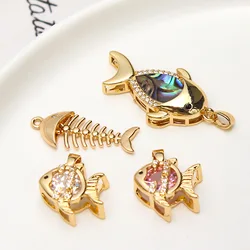 1pcs Copper Inlaid Zircon Shell Whale Fish Bone Small Goldfish Pendant Diy Jewelry Earrings Necklace Accessories Material Charms