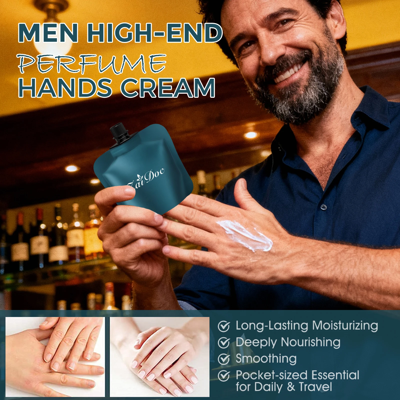 ZaiDoc 2/4/5Pcs Men Hand Cream Moisturizing Hand Lotion for Dry Cracked Skin Non-Greasy Fast Absorbing Hand Moisturizer for Outdoor Work Daily Use Office Home Travel Size Gift for Men Dad Boyfriend Husband 30g Each
