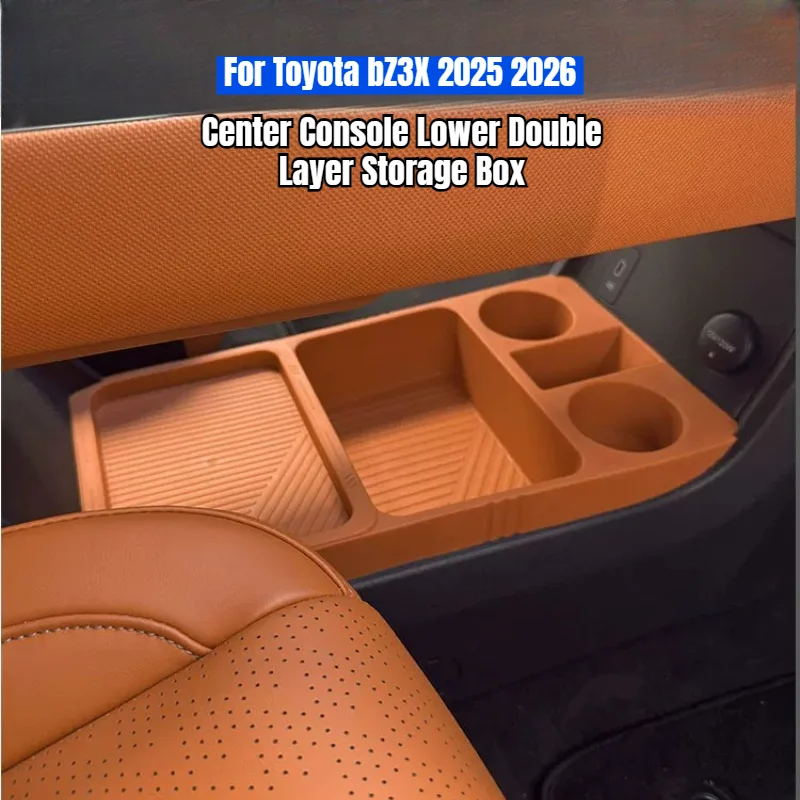 For Toyota bZ3X 2025 2026 Car Center Console Lower Double Layer Storage Box TPE Interior Organizer Tray Hidden Box Accessories