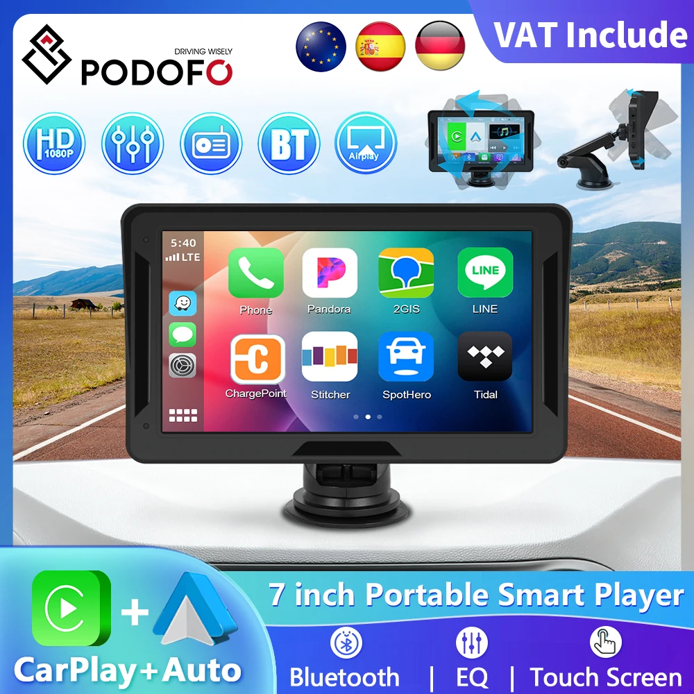 7Inch Wireless CarPlay Player Android Auto Car Radio Dash Board Monitor Multimedia Rearview Camera Portable Smart Player BT FM