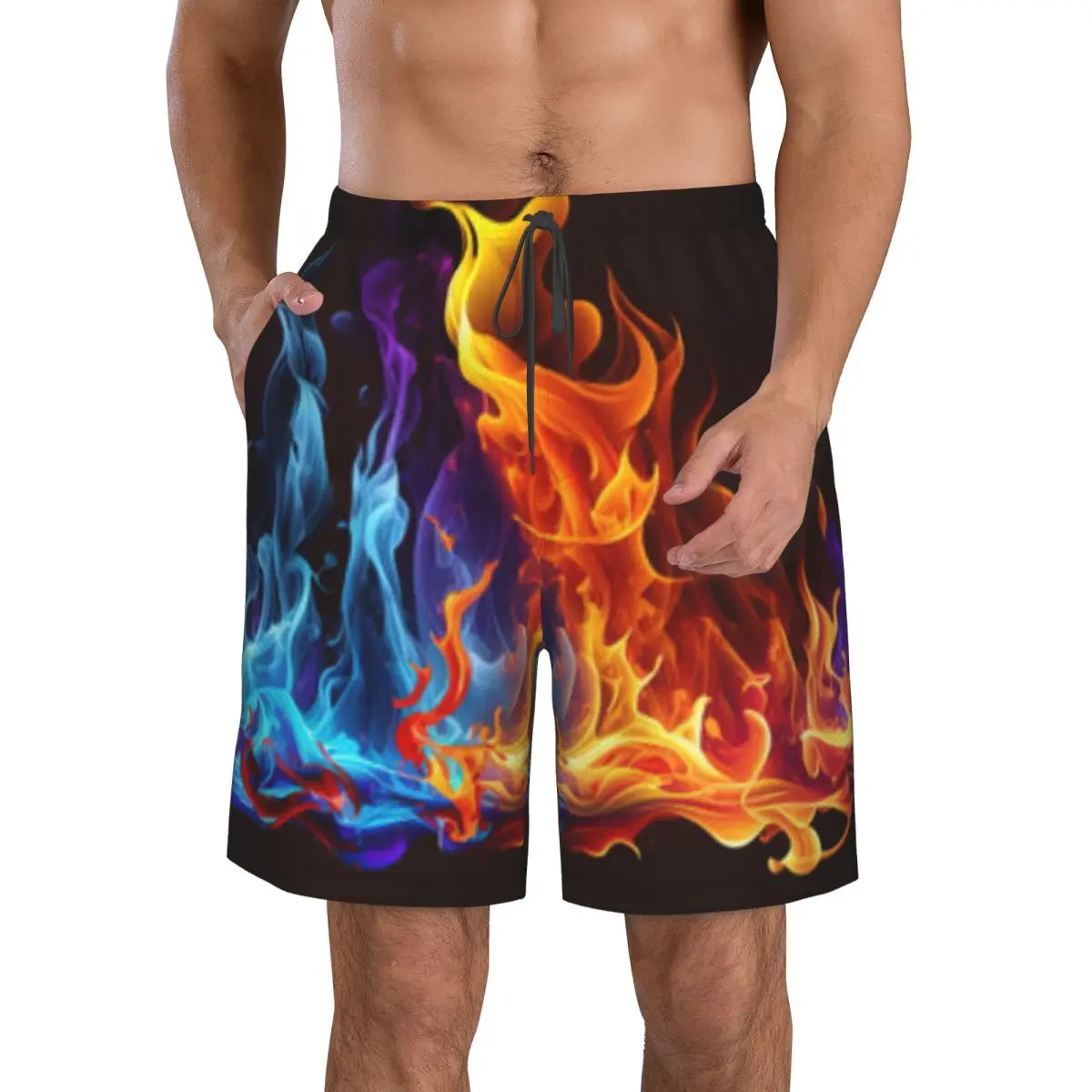 

Men's Swim Trunk Fire Flame Background Quick Dry Beach Shorts with Pockets Beach Pants Swimsuit