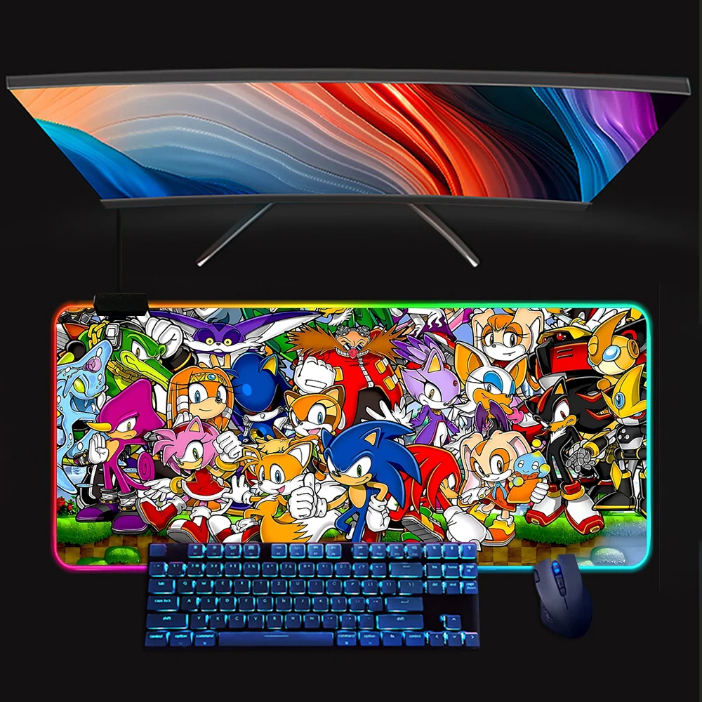 Cartoon RGB Pc Gamer Keyboard Mouse Pad Mousepad LED Glowing Mouse Mats Rubber Gaming Computer Sonics H-Hedgehogs Mausepad