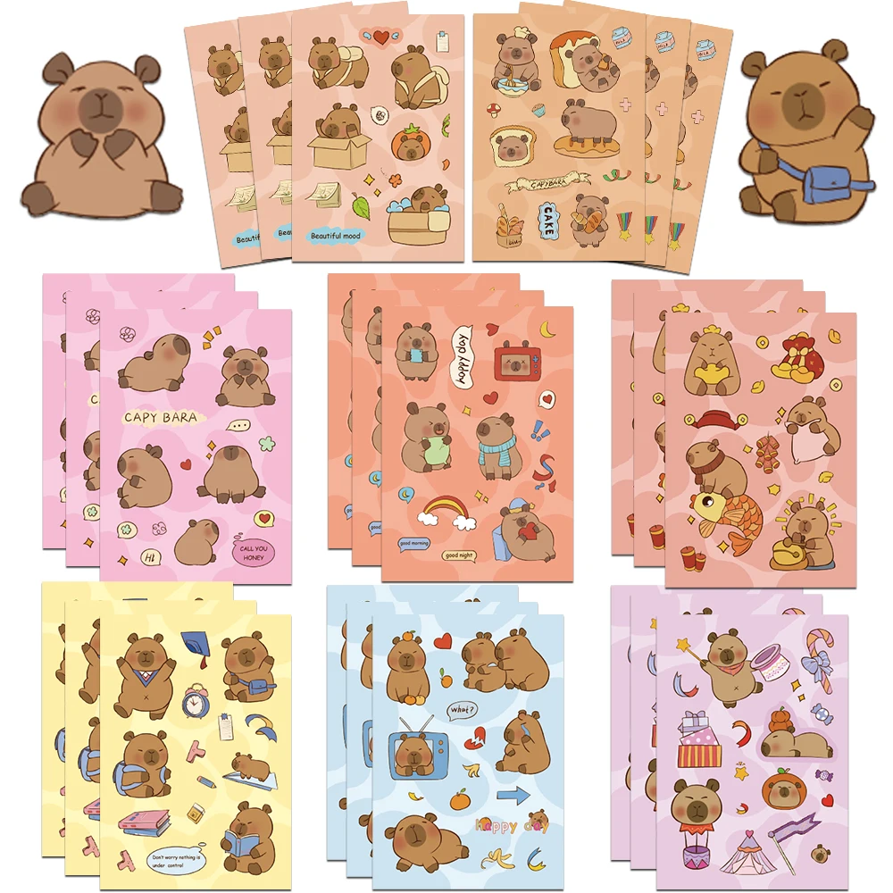 귀여운 Capibala 만화 그래피티 스티커 장식, 노트북 전화 컵 다이어리 기타 여행 가방, DIY 클래식 장난감 데칼, 8 매, 16 매