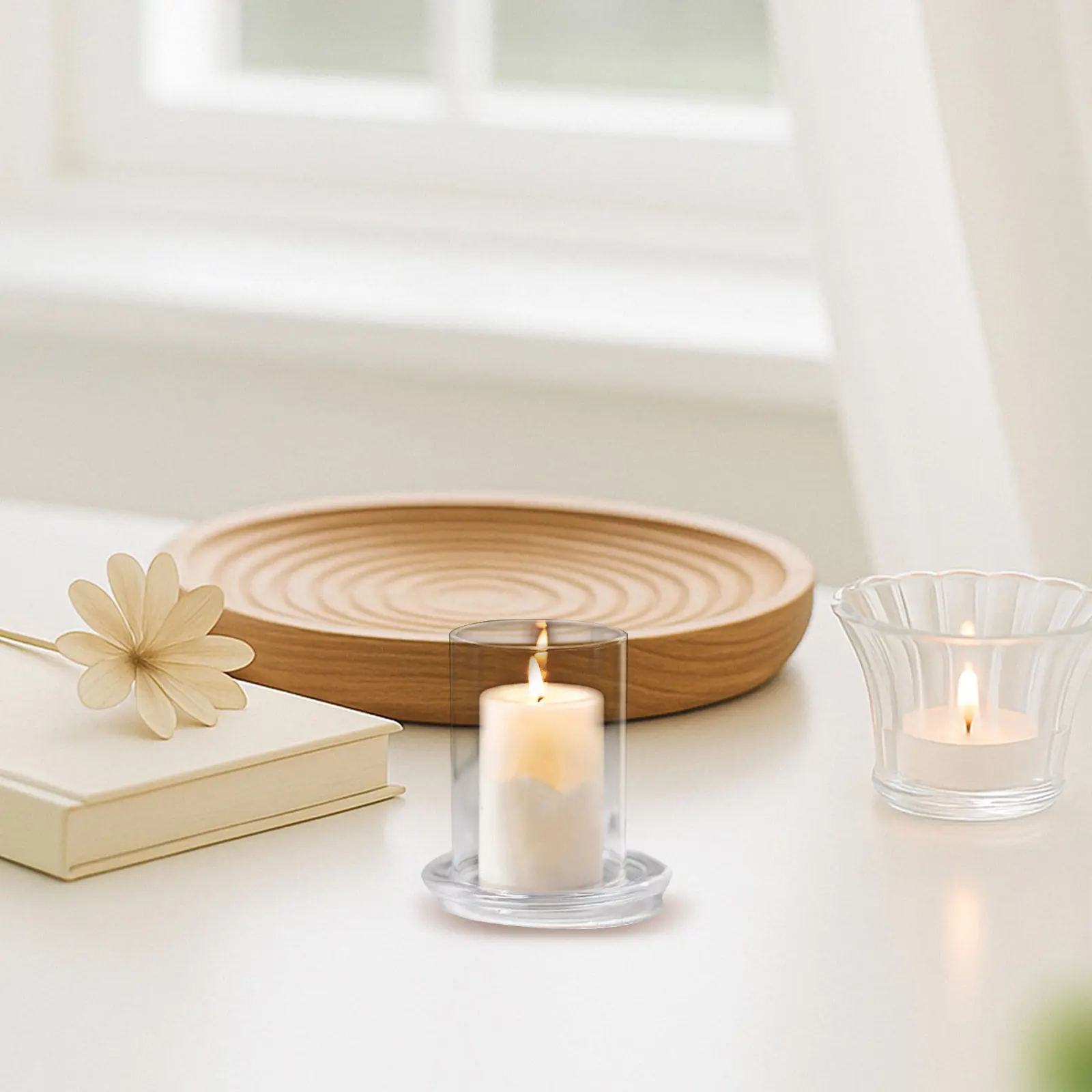 Glass Shade High Borosilicate Holder Sleeve Open Ended Tube Clear Windproof Protective Decoration for Home Wedding