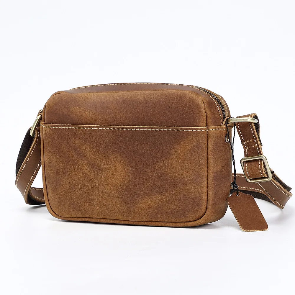 Bolso Retro de cuero Crazy Horse para hombre, bandolera pequeña de piel de vaca, de alta gama