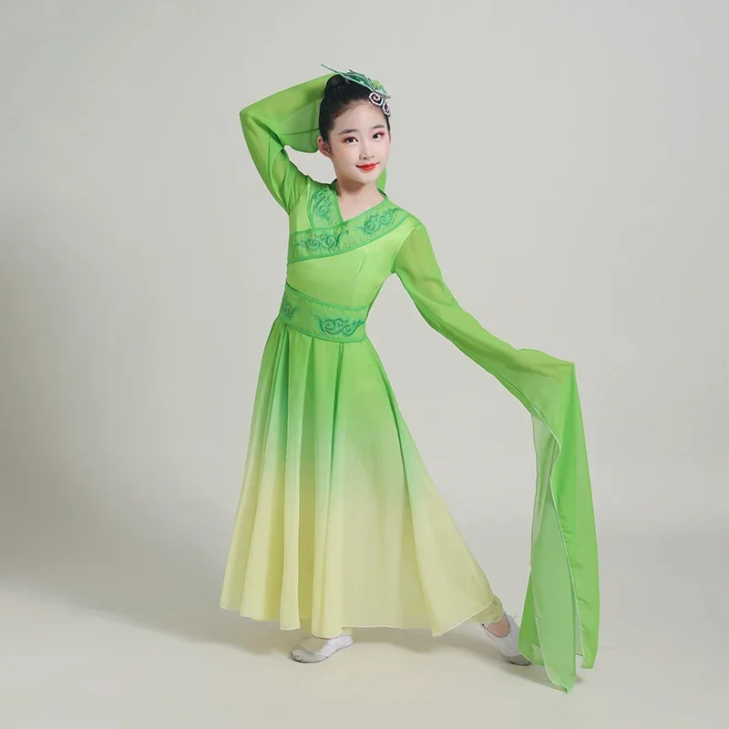 Chinese Traditional Folk Dance Costumes Girls Water Sleeve Dance Wear Classical National Fan Dance Waist Drum Practice Clothes