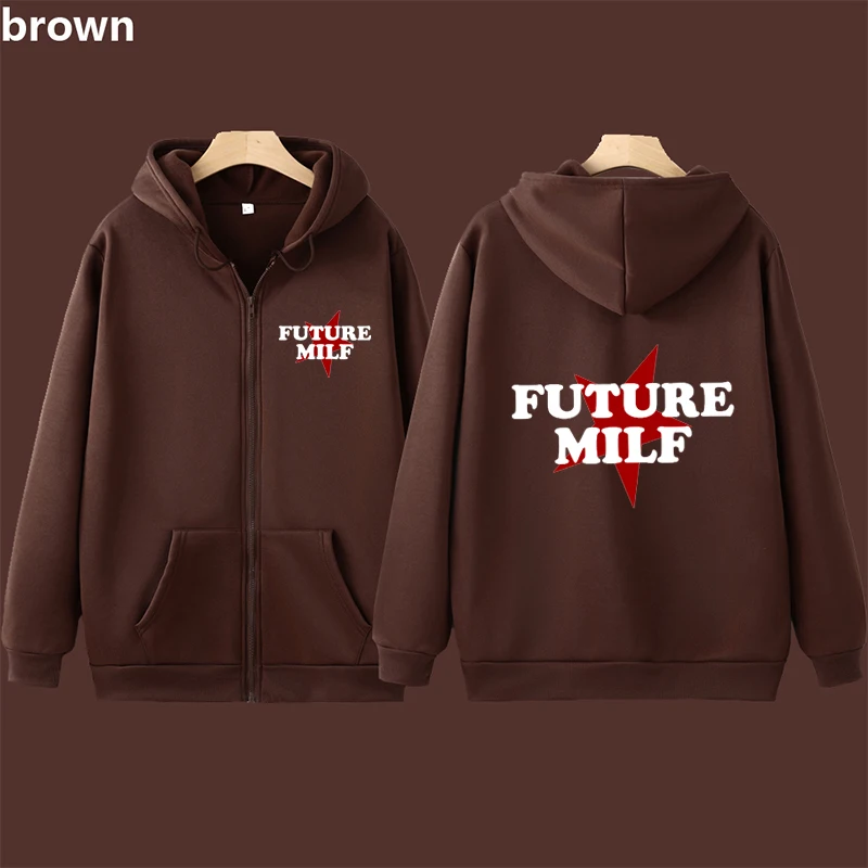 Future Milf Star Tops Long Sleeves Women Zipper Cardigan Sweatshirt Funny Printed Zip Up Y2k Jacket E-Girl Oversize Streetwear