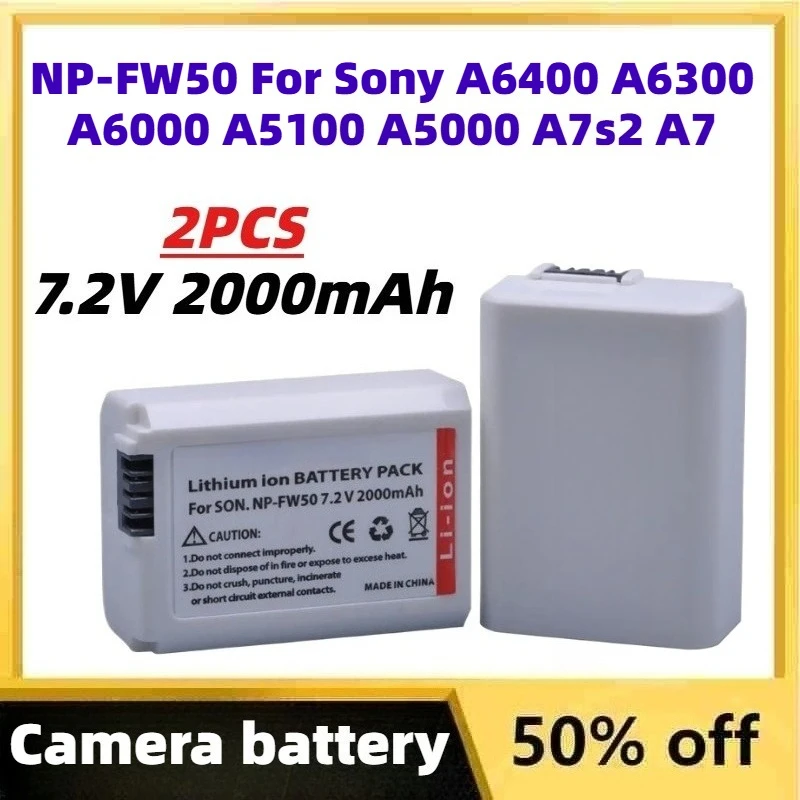 

2PCS 7.2V 2000mAh NP-FW50 Rechargerable Camera Battery for Sony A6400 A6300 A6000 A5100 A5000 A7s2 A7 Replaceable battery