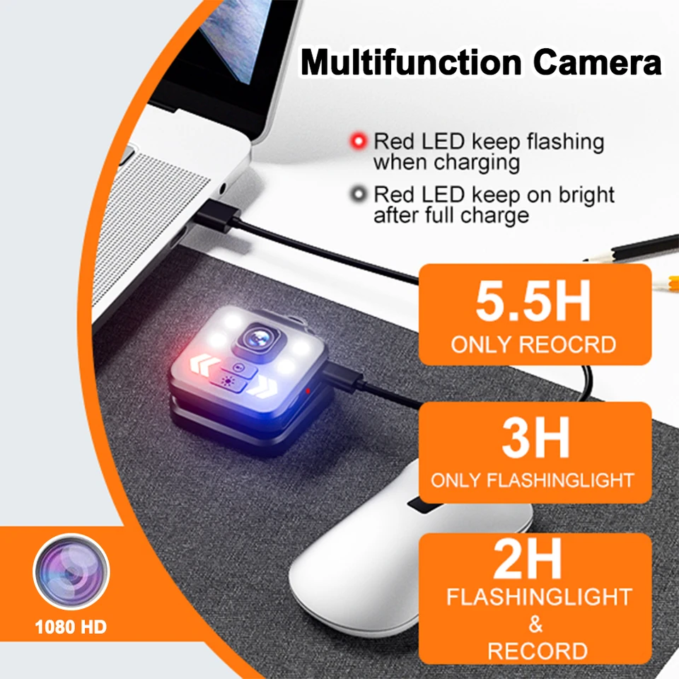 Videocamera Indossata Dal Corpo, Videocamera Indossabile con Registrazione Audio e Video, Visione Notturna a Infrarossi HD Piccola Videocamera Portatile per Ufficio All'aperto Videocamera Indossata Dal Corpo, Videocamera Indossabile con Registrazione Audio e Video, Visione Notturna a Infrarossi HD Piccola Videocamera Portatile per Ufficio All'aperto