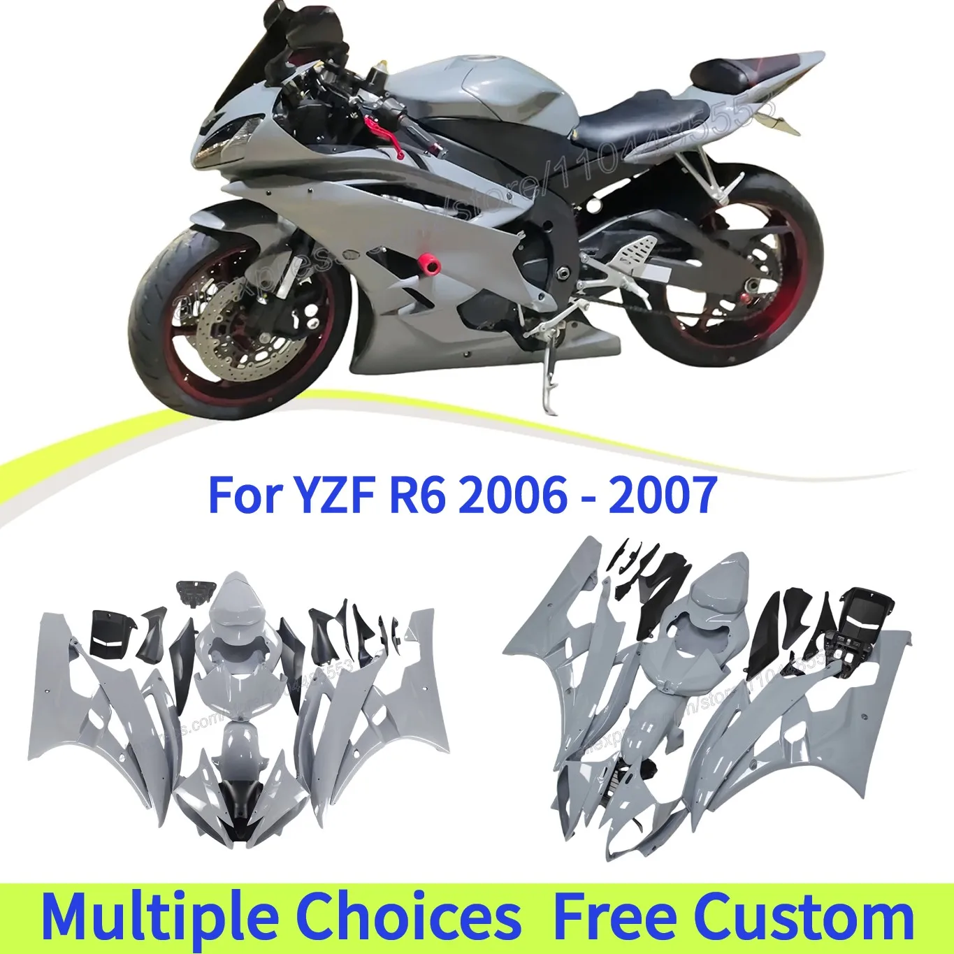 Kit de carenado completo de motocicleta apto para YZF R6 2006 YFZ-R6 2007 Kits de carenados de carrocería gris Nardo brillante