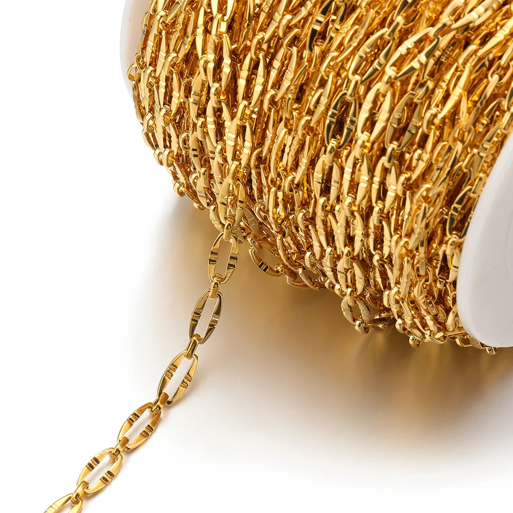 1Meter Stainless Steel 6.5mm Embossing Flat Buckle Chains for DIY Handmade Jewelry Findings Necklace Bracelet Material Wholesale