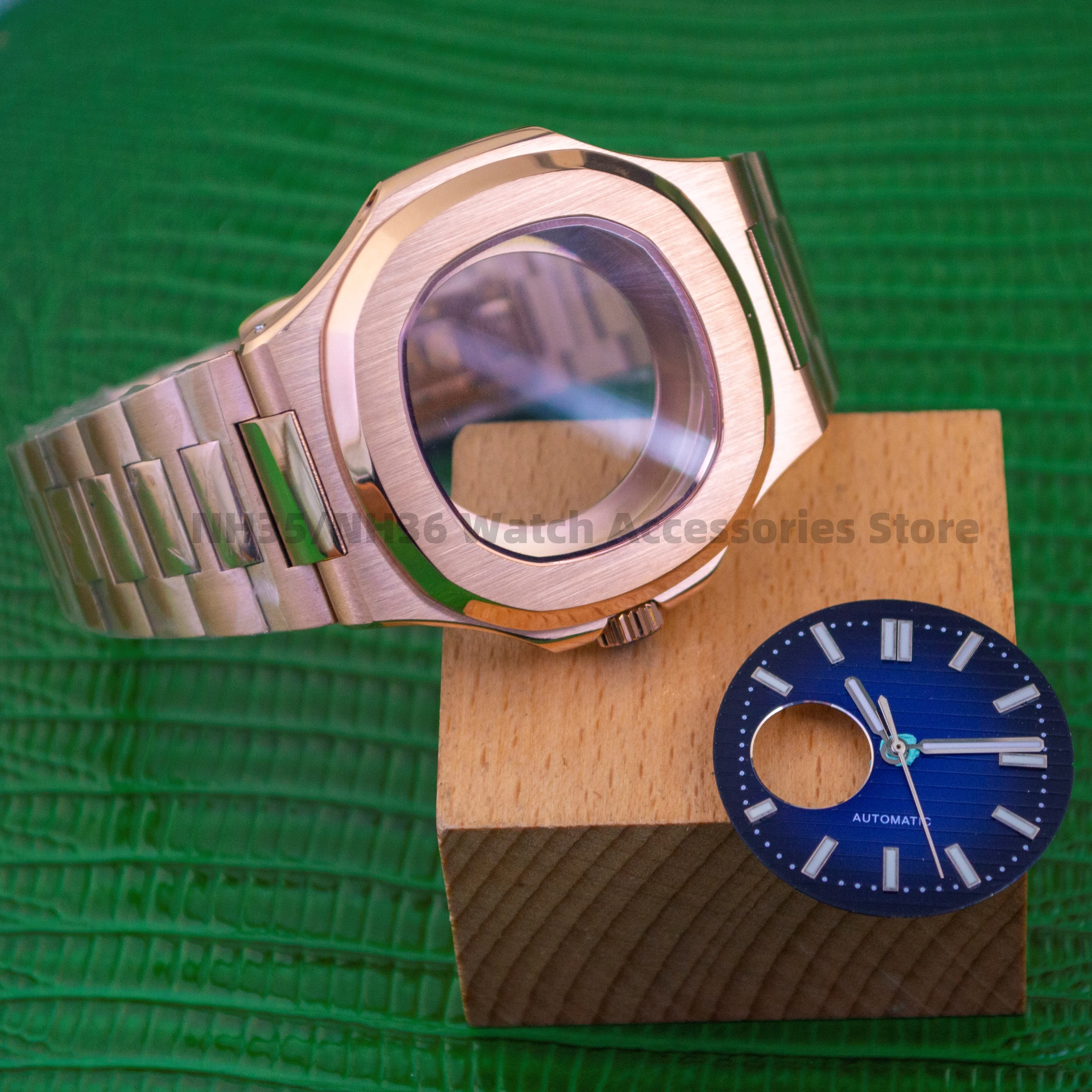 

NH38 Watch Case Watchband Stainless Steel For NH38 Movement Nautilus Watch Case Sapphire Glass 30.5mm Luminous Dial Hands