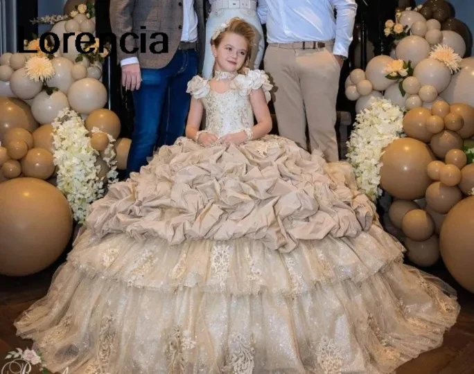 Robe de Quinceanera champagne personnalisée, robe de Rh, volants à plusieurs niveaux, applique perlée, cristal doux, 16 robes, éducatif, 15 ans, YQD914, 2024