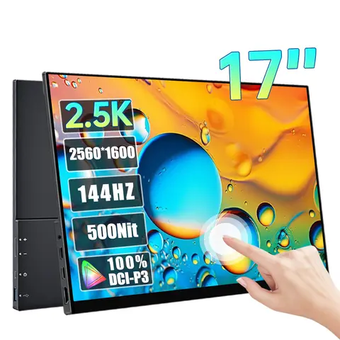 17 Inch 2.5K 144Hz Touchscreen 2560*1600 500Nit 100%DCI-P3 16:10 HDR FreeSync IPS Screen Game Display For PC XBox PS4 PS5 Switch