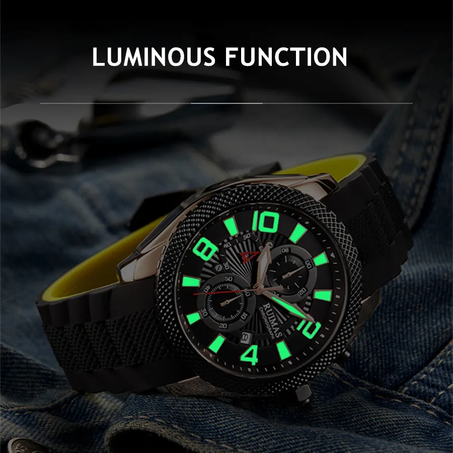 Ruimas Mode uhren für Männer Luxus großes Zifferblatt Quarz Sport Chronograph Uhr leuchtendes Datum lässig Armbanduhr reloj hombre