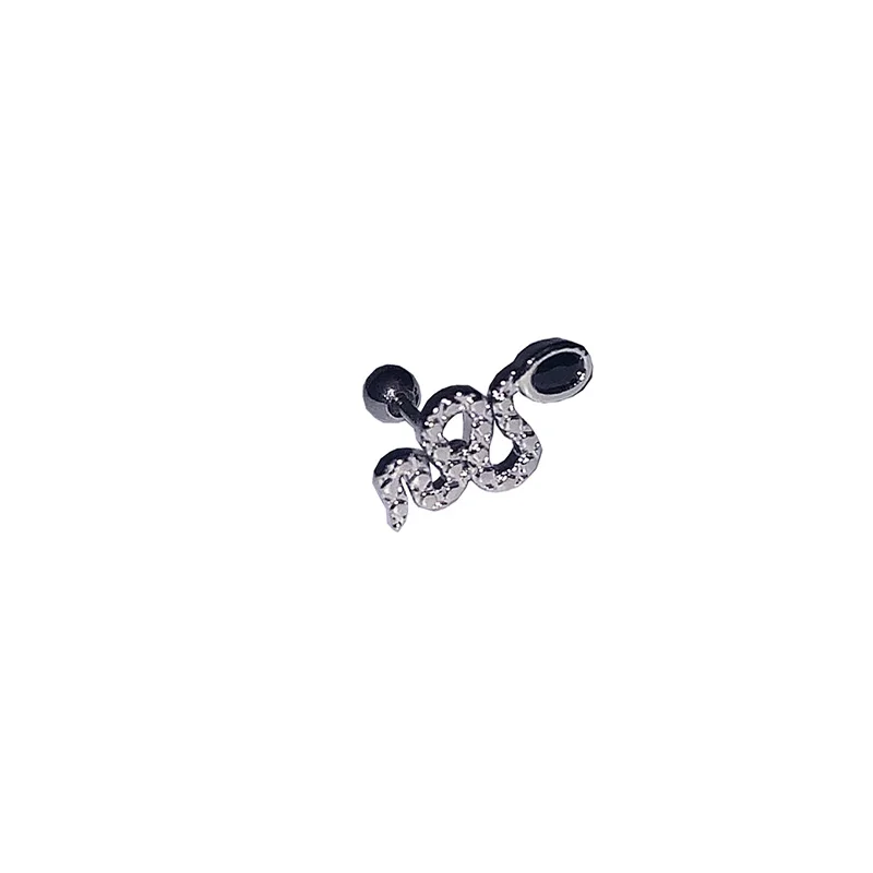 Trendy Bling Zircon Heart Screw Earrings for Women Stainless Steel Wing Snake Studs Earring Punk Cool Exquisite Jewelry Gifts