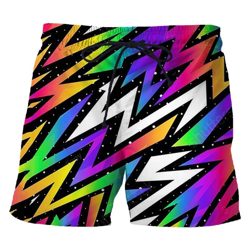 Colorful Strips Men's Board Shorts 3D Printed Personality Unisex Casual Street Oversized Short Pants Summer Beach Swim Trunks