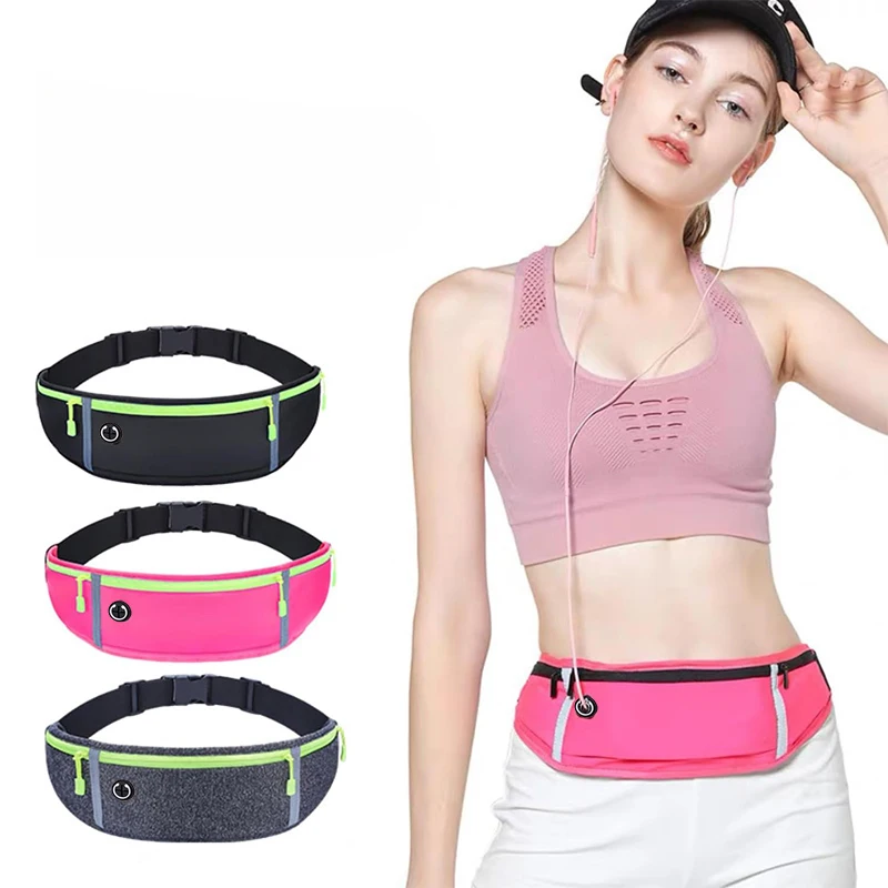 Slim Running Belt Fanny Pack,Waist Pack Bag for Hiking Cycling Workout,Reflective Runners Belt Jogging Pocket Belt