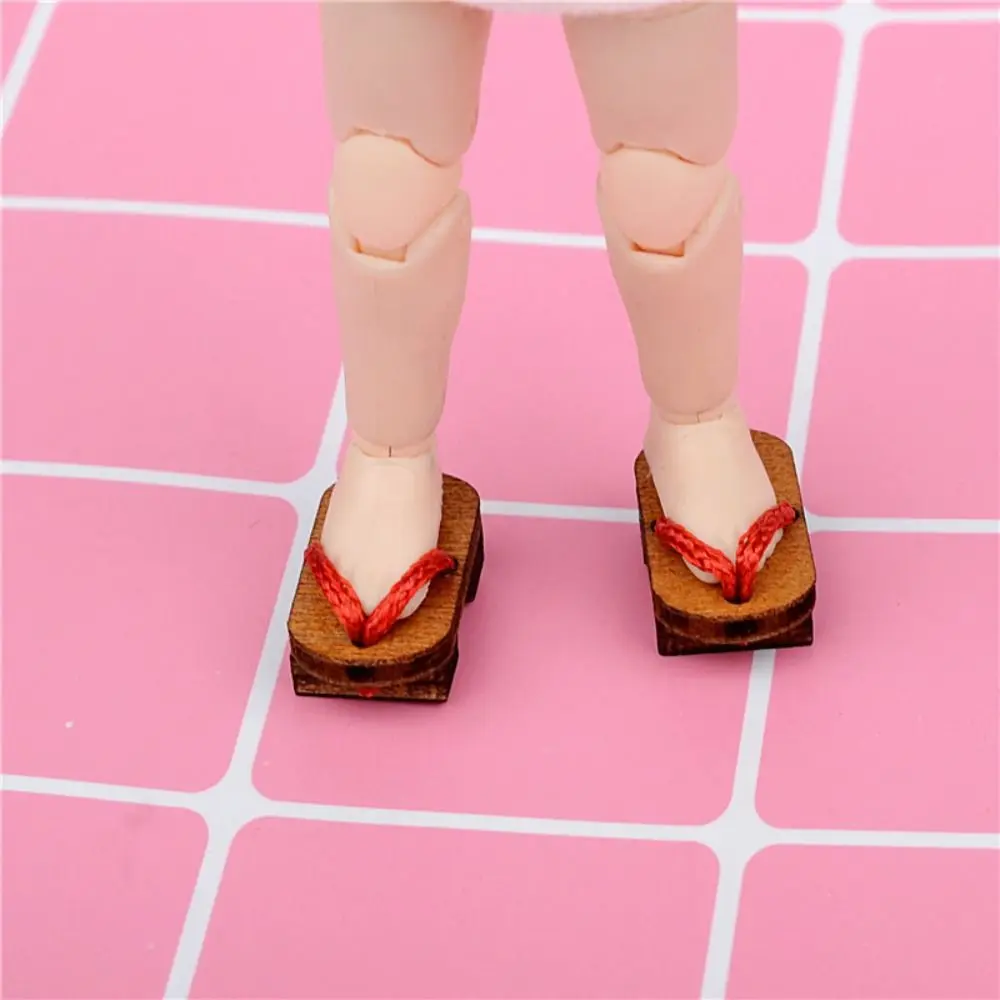 1 par estilo japonês obitsu 11 sapatos de boneca quimono tamancos de madeira 1/12 sapatos de boneca bjd moda mini 1/12 acessórios de boneca bjd