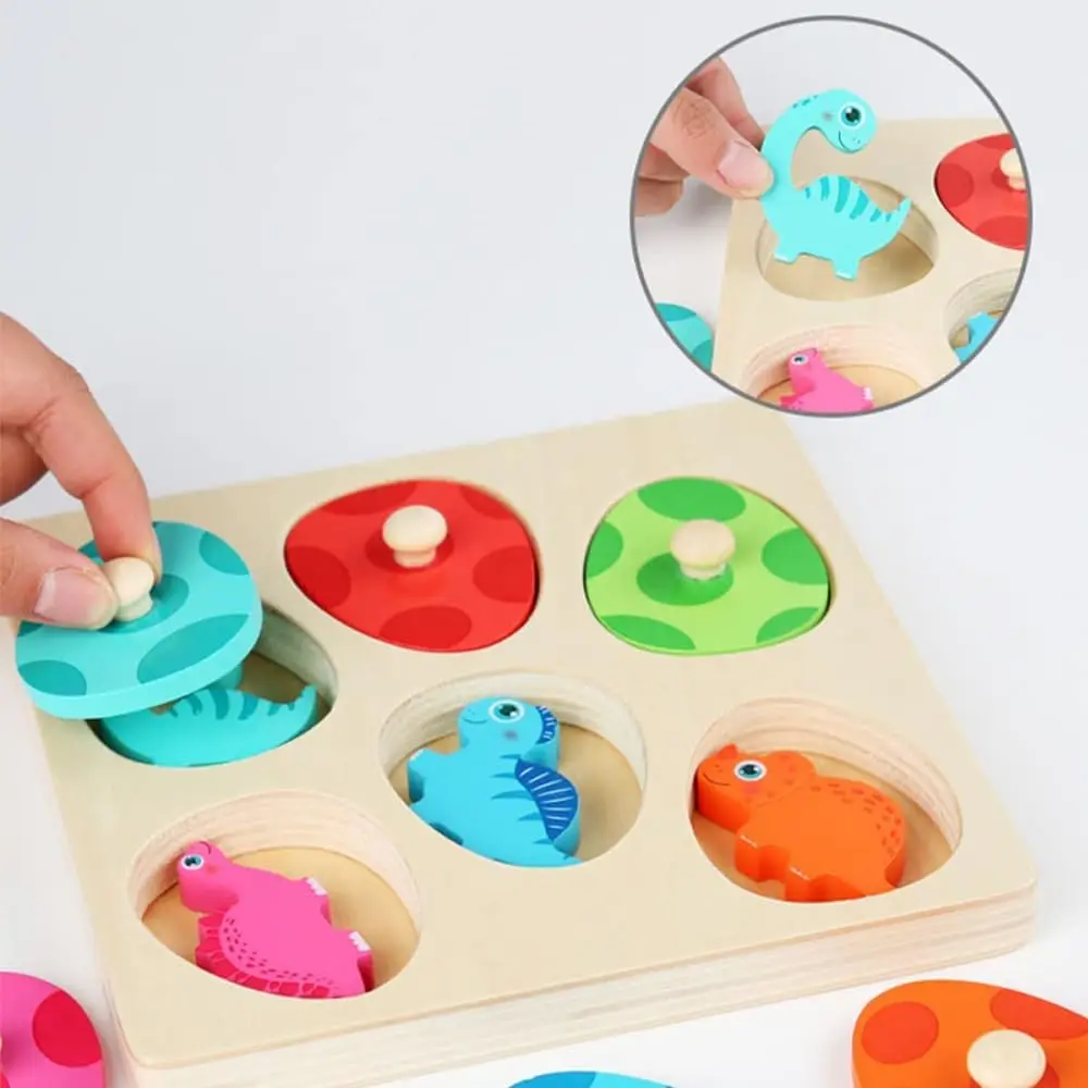 Wooden Dinosaur Jigsaw Puzzle Toys Montessori Peg Puzzle Game Kids Toddler 3D Wood Early Learning Educational Toys For Gifts