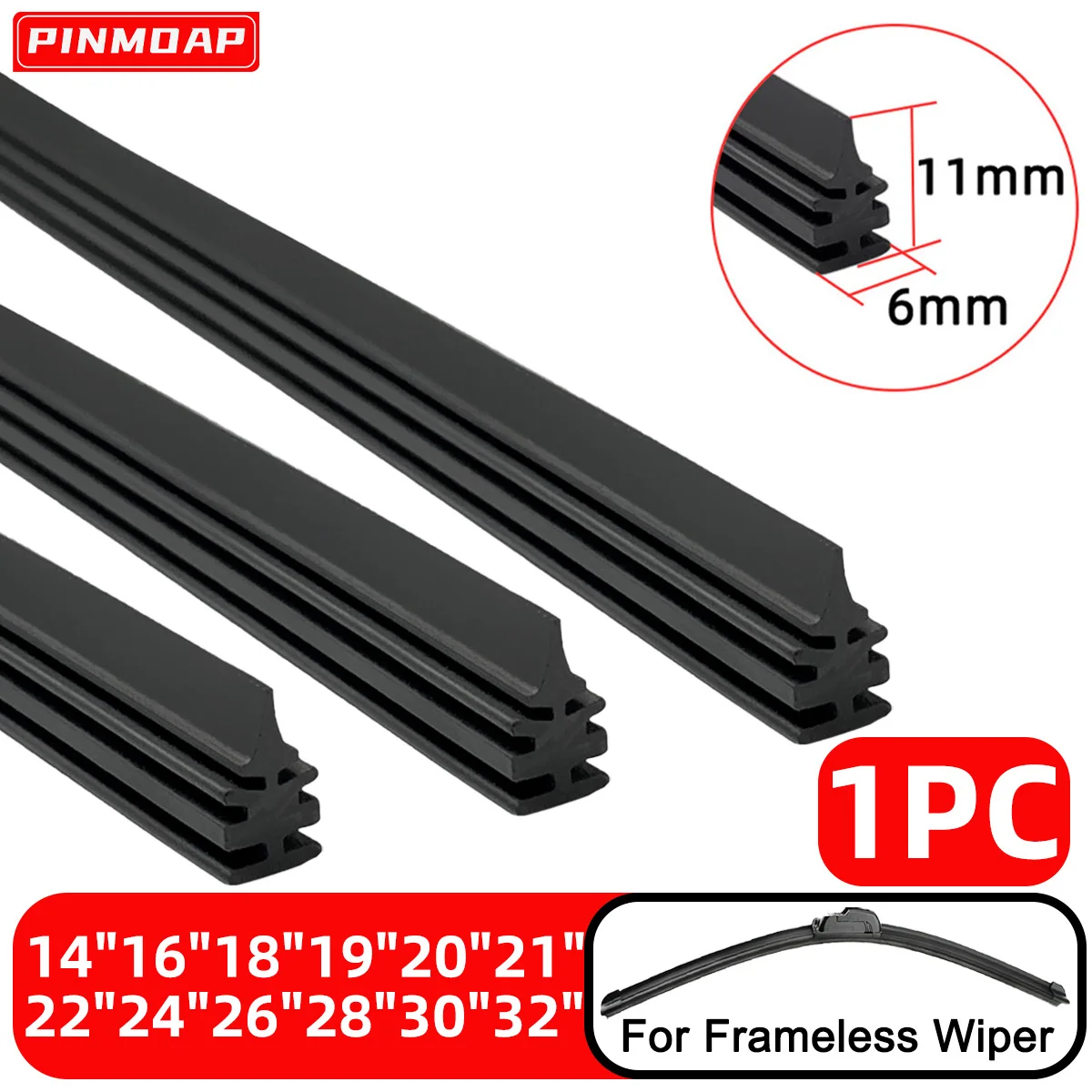 PINMOAP Auto-Wischergummi-Einsatzstreifen, geeignet für 6 mm knochenlose Wischerfüllstreifen, 14"16"17"18"19"20"21"22"24"26"28"30"32"